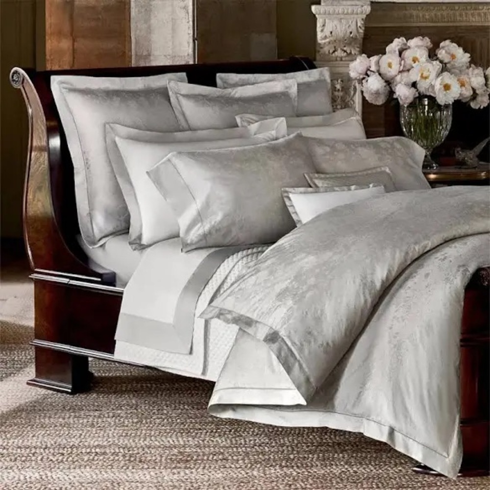 Ralph Lauren Home Organic Cotton Bethany Jacquard Silver Queen Duvet Cover, NWT